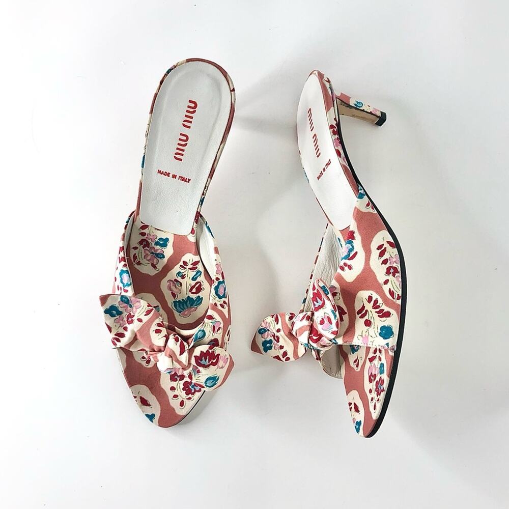 Miu Miu Pink Floral Bow Mules